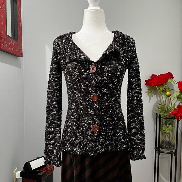 NEW BCBG Academia Flutter Collar Button Front Open Weave Knit Cardigan S NWOT - Picture 5 of 16